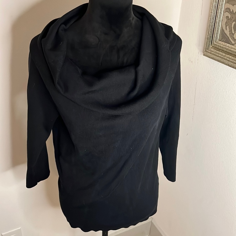 Ellen Tracy black cowl neck 3/4 sleeves wool pull over sweater Sz L